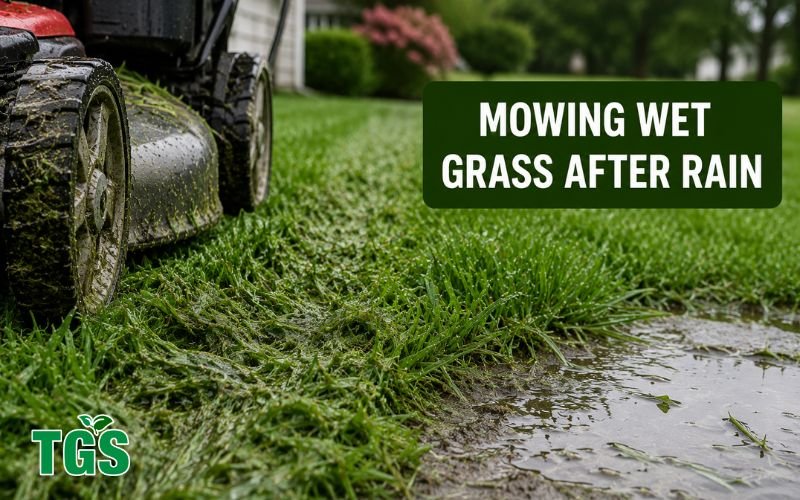 cutting grass after rain